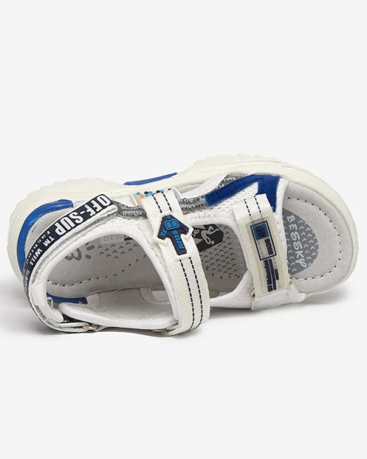 Royalfashion Biało-granatowe dziecięce sandałki zapinane ma rzepy Ceteris