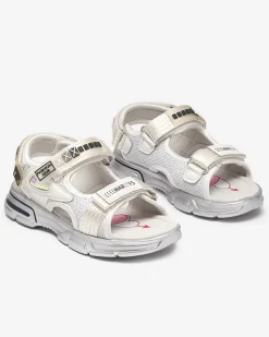 Royalfashion Biało-srebrne sandały dziecięce na rzepy Mepoti