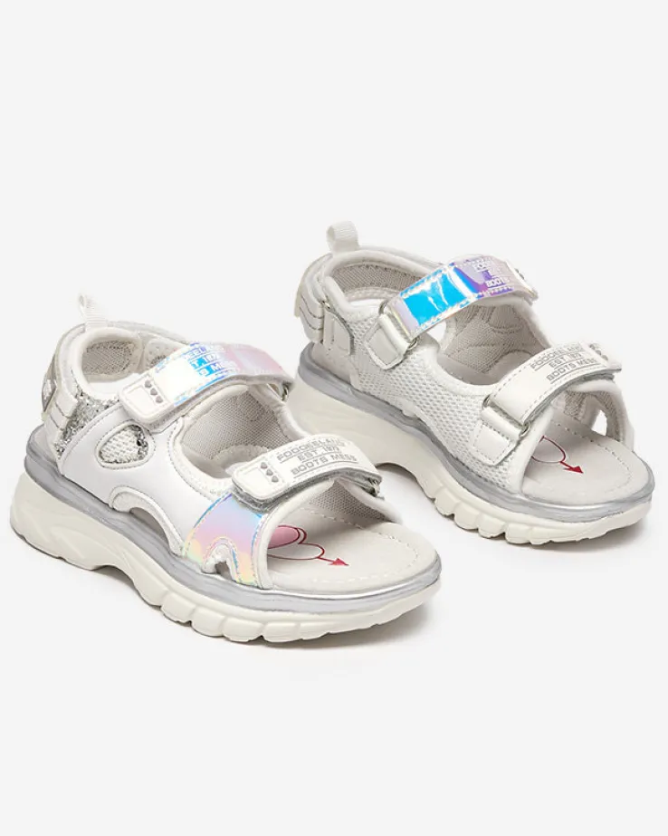 Royalfashion Biało-srebrne sandały dziecięce z kolorowymi wstawkami Murino