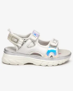 Royalfashion Biało-srebrne sandały dziecięce z kolorowymi wstawkami Murino