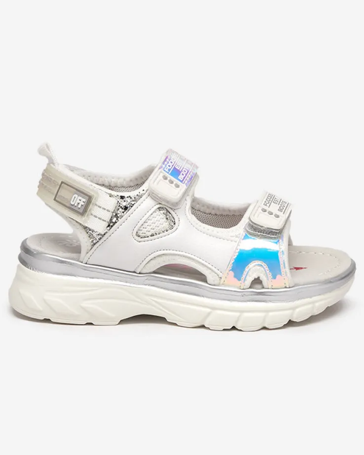 Royalfashion Biało-srebrne sandały dziecięce z kolorowymi wstawkami Murino