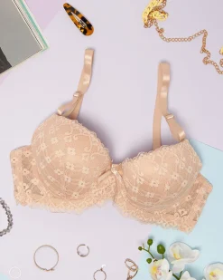 Royalfashion Biustonosz damski z koronką w kolorze beżowym