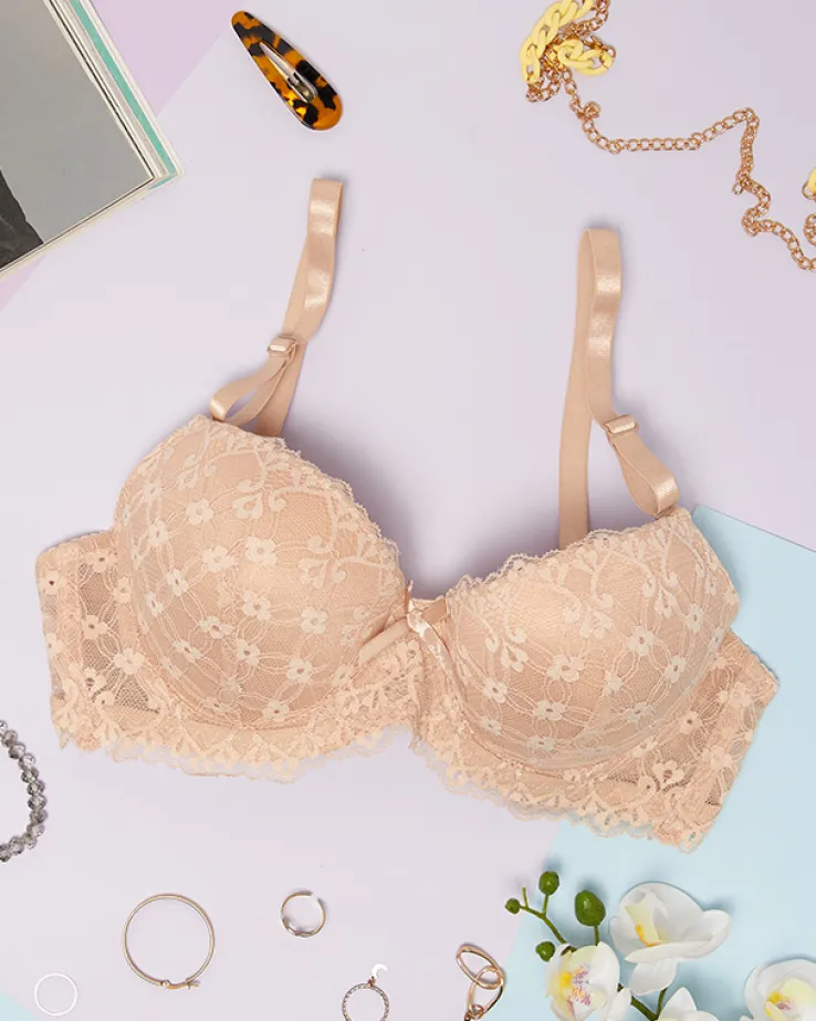 Royalfashion Biustonosz damski z koronką w kolorze beżowym