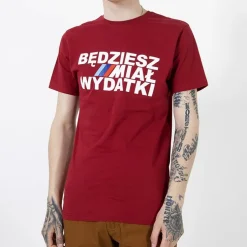 Royalfashion Bordowa bawełniana koszulka męska z printem