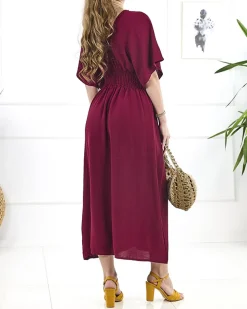 Royalfashion Bordowa damska sukienka midi