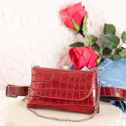 Royalfashion Bordowa torebka typu nerka a'la skóra węża