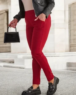 Royalfashion Bordowe damskie ocieplane spodnie typu tregginsy PLUS SIZE