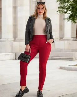 Royalfashion Bordowe damskie ocieplane spodnie typu tregginsy PLUS SIZE