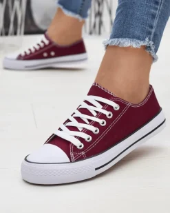 Royalfashion Bordowe damskie klasyczne sznurowane trampki Ogisa