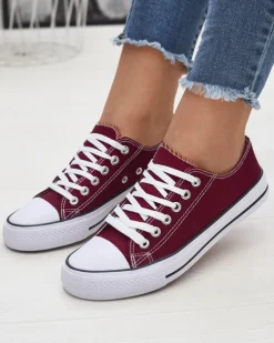 Royalfashion Bordowe damskie klasyczne sznurowane trampki Ogisa