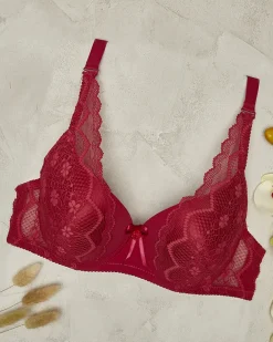 Royalfashion Bordowy damski biustonosz z koronką