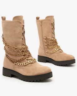 Royalfashion Botki damskie typu workery w kolorze jasnobrązowym Goserre