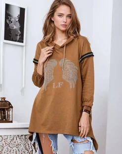 Royalfashion Brązowa damska oversizowa bluza z cyrkoniami
