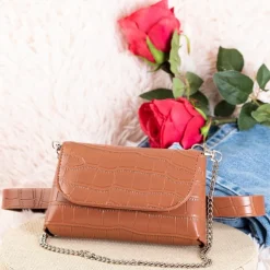 Royalfashion Brązowa torebka typu nerka a'la skóra węża