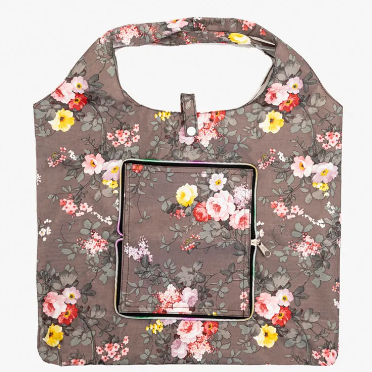 Royalfashion Brązowa zakupowa torba w kwiaty składana w portfel