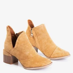 Royalfashion Brązowe damskie botki na słupku Jeneuer