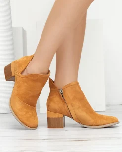 Royalfashion Brązowe damskie botki na słupku Jeneuer