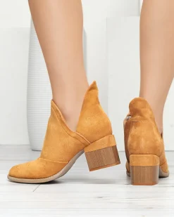 Royalfashion Brązowe damskie botki na słupku Jeneuer