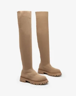 Royalfashion Brązowe damskie wsuwane kozaki za kolano Radgitas