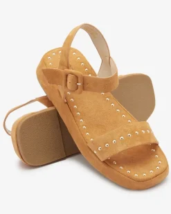 Royalfashion Brązowe sandały damskie z dżetami Franssia