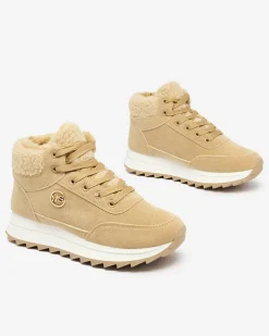 Royalfashion Buty sportowe damskie z ociepleniem w kolorze jasnobrązowym Cerrto