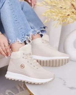 Royalfashion Buty sportowe damskie z ociepleniem w kolorze beżowym Cerrto