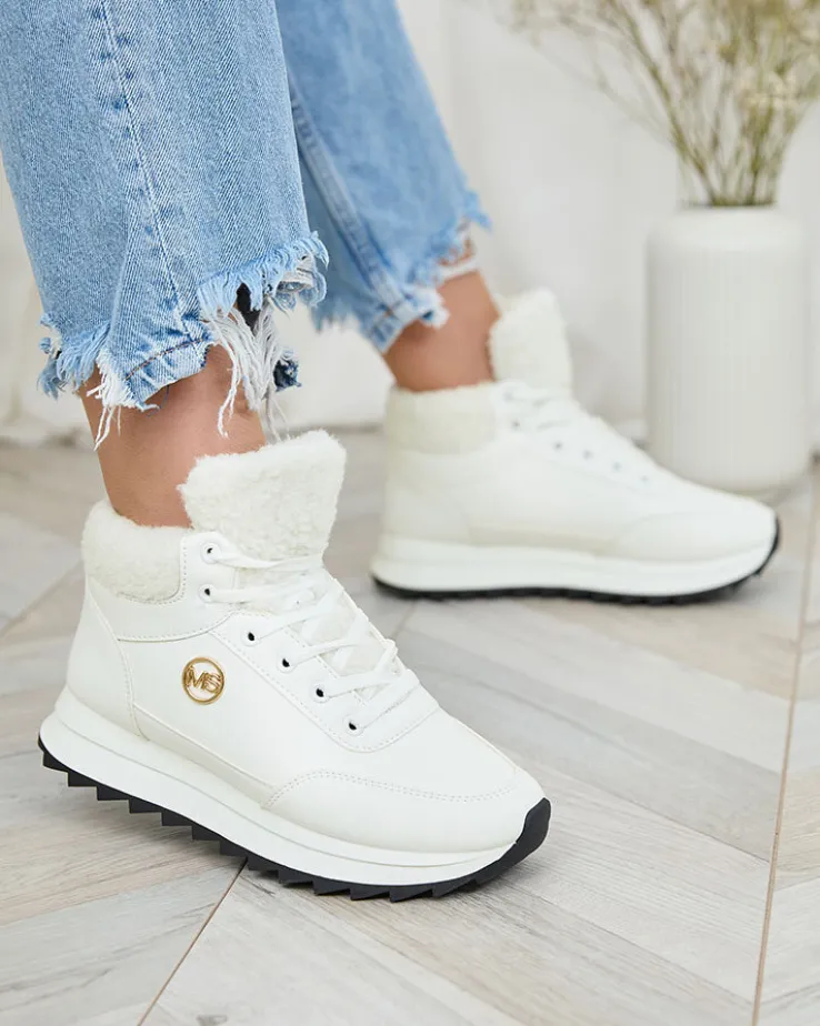 Royalfashion Buty sportowe damskie z ociepleniem w kolorze białym Cerrto