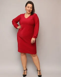 Royalfashion Błyszcząca sukienka damska przed kolano w kolorze czerwonym PLUS SIZE