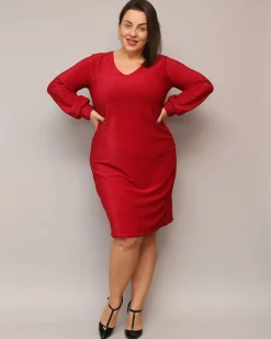 Royalfashion Błyszcząca sukienka damska przed kolano w kolorze czerwonym PLUS SIZE