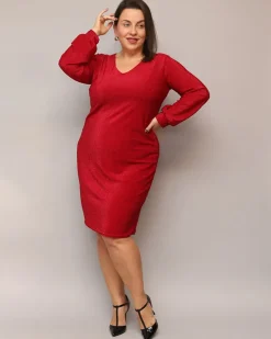 Royalfashion Błyszcząca sukienka damska przed kolano w kolorze czerwonym PLUS SIZE