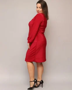 Royalfashion Błyszcząca sukienka damska przed kolano w kolorze czerwonym PLUS SIZE