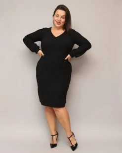 Royalfashion Błyszcząca sukienka damska przed kolano w kolorze czarnym PLUS SIZE
