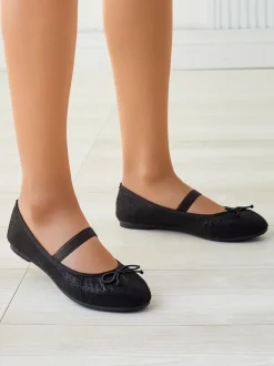 Royalfashion Błyszczące damskie baleriny z kokardką i gumką Safte