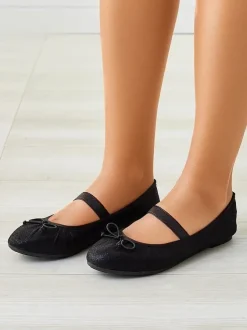 Royalfashion Błyszczące damskie baleriny z kokardką i gumką Safte