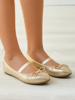 Royalfashion Błyszczące damskie baleriny z kokardką i gumką Safte