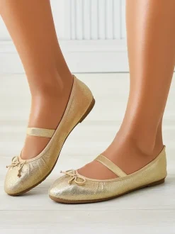 Royalfashion Błyszczące damskie baleriny z kokardką i gumką Safte