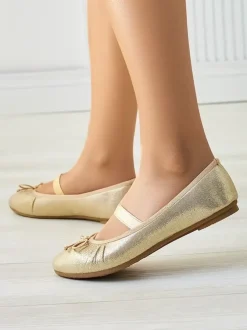 Royalfashion Błyszczące damskie baleriny z kokardką i gumką Safte