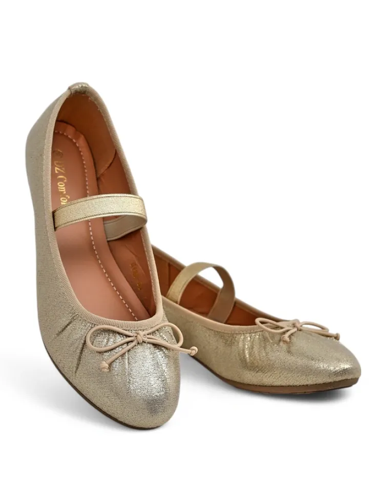 Royalfashion Błyszczące damskie baleriny z kokardką i gumką Safte