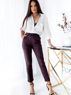 Royalfashion Ciemnobrązowe damskie spodnie typu tregginsy