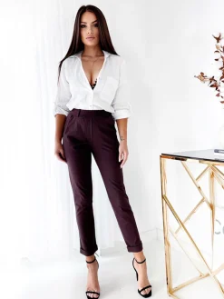 Royalfashion Ciemnobrązowe damskie spodnie typu tregginsy