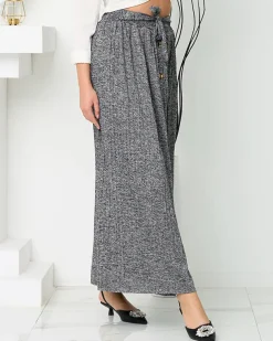 Royalfashion Ciemnoszara damska plisowana spódnica maxi z guzikami