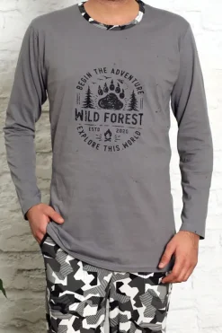 Royalfashion Ciemnoszara męska piżama ze spodniami w moro