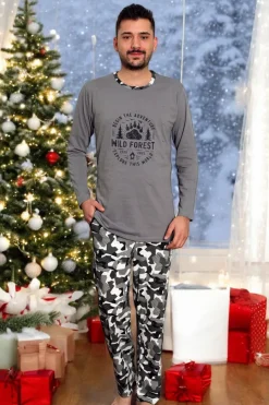 Royalfashion Ciemnoszara męska piżama ze spodniami w moro