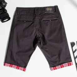 Royalfashion Ciemnoszare męskie spodenki z bordowymi wstawkami