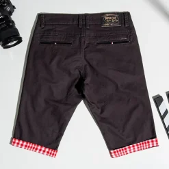 Royalfashion Ciemnoszare męskie spodenki z czerwonymi wstawkami