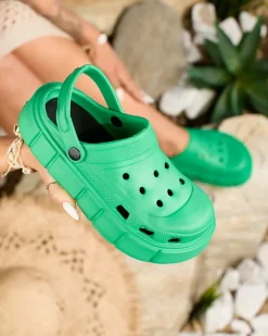 Royalfashion Ciemnozielone damskie klapki gumowe Kooranzan