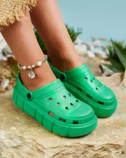 Royalfashion Ciemnozielone damskie klapki gumowe Kooranzan