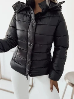 Royalfashion Czana damska pikowana kurtka z kapturem