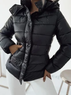 Royalfashion Czana damska pikowana kurtka z kapturem