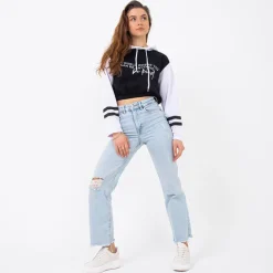 Royalfashion Czarna damska bluza crop top z kapturem i napisami